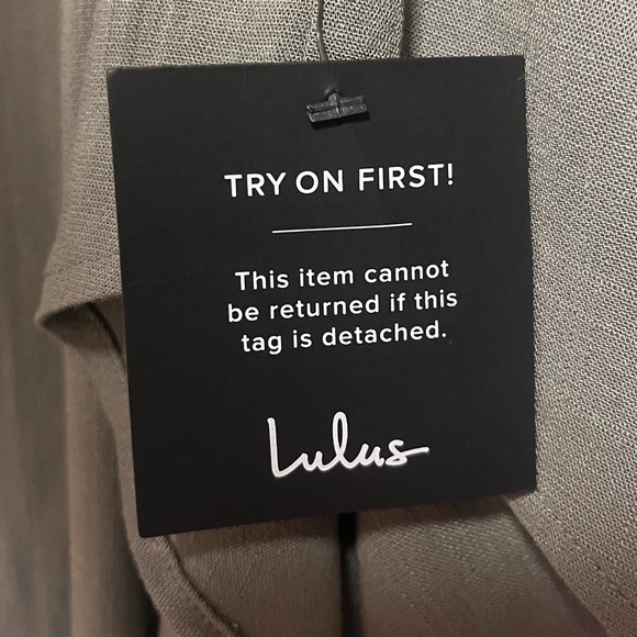 Lulus Oxford Comma Shirt Dress Womens XL Olive Gray Stretch Lagenlook Minimalist - Picture 9 of 12